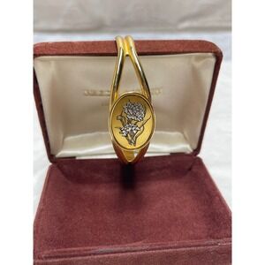 Reed & Barton Damascene January Carnation Birth Flower Gold Tone Cuff Bracelet